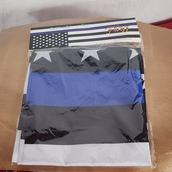 Other - Fly it Proudly Black Blue and White Poly Police Blue Line Flag Size 3ft x 5ft